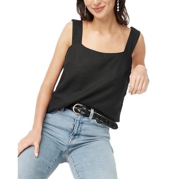 (NWT) J.Crew Linen-Blend Square Neck Tank Top – Black, XXS - Picture 1 of 7